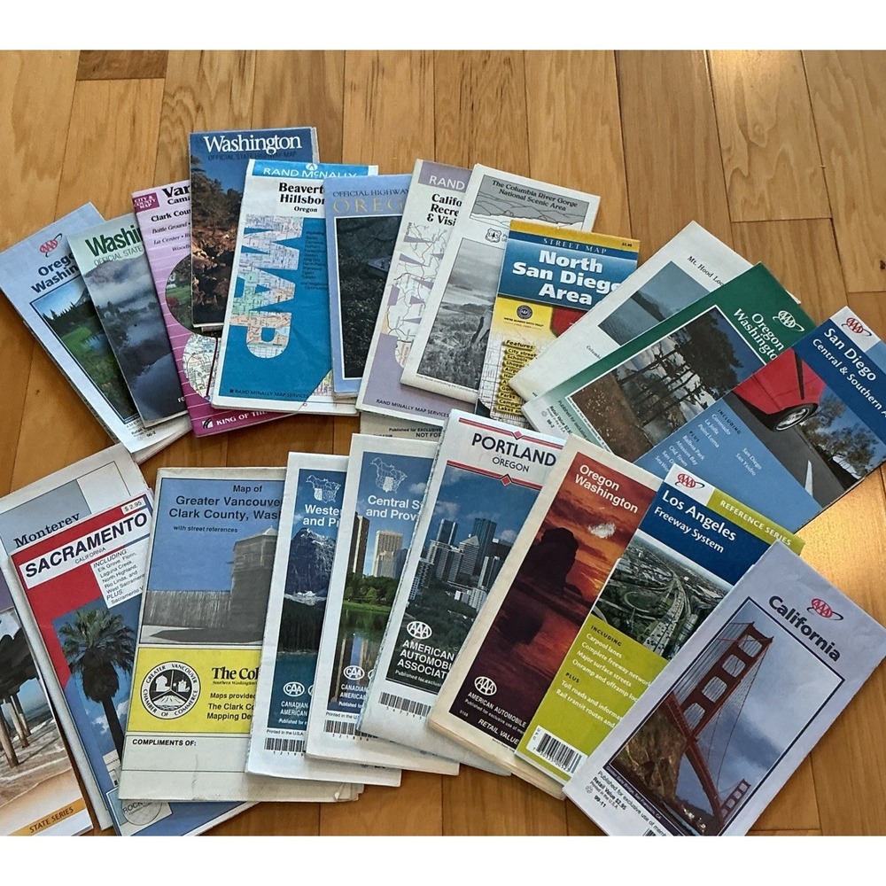 AAA & Rand McNally Vintage Mixed Lot Folded Travel Maps & Guides CA OR WA